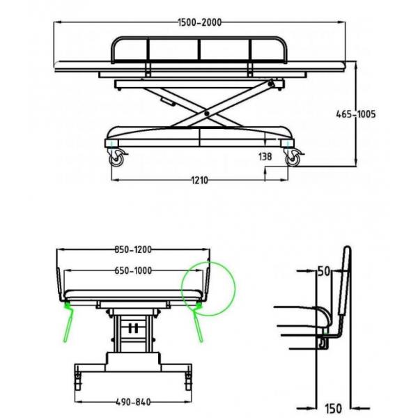 Aankleedtafel hoog-laag MONA 200x80 cm elektrisch