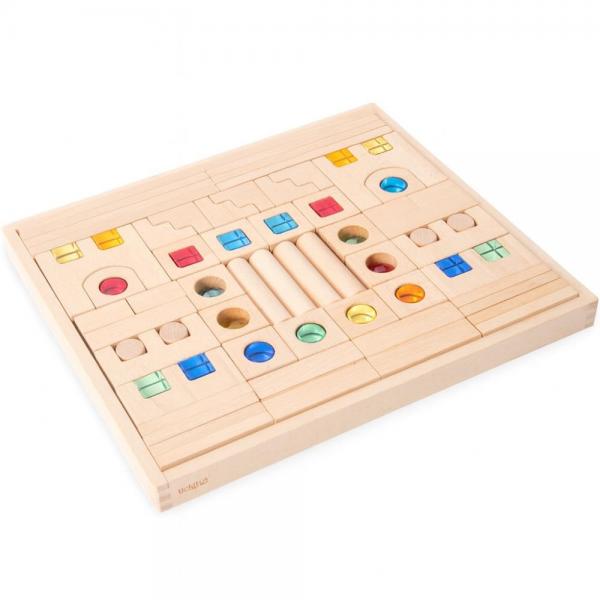 Houten bouwstenen met edelstenen