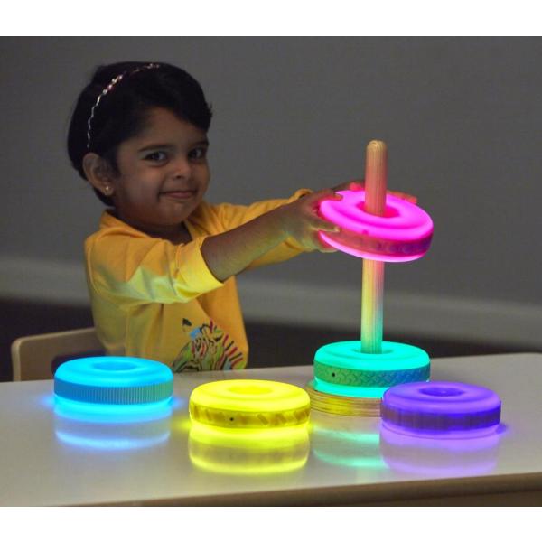 Houten standaard voor lichtgevende schijven