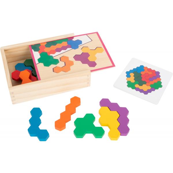 Zeshoek houten puzzel leerspel